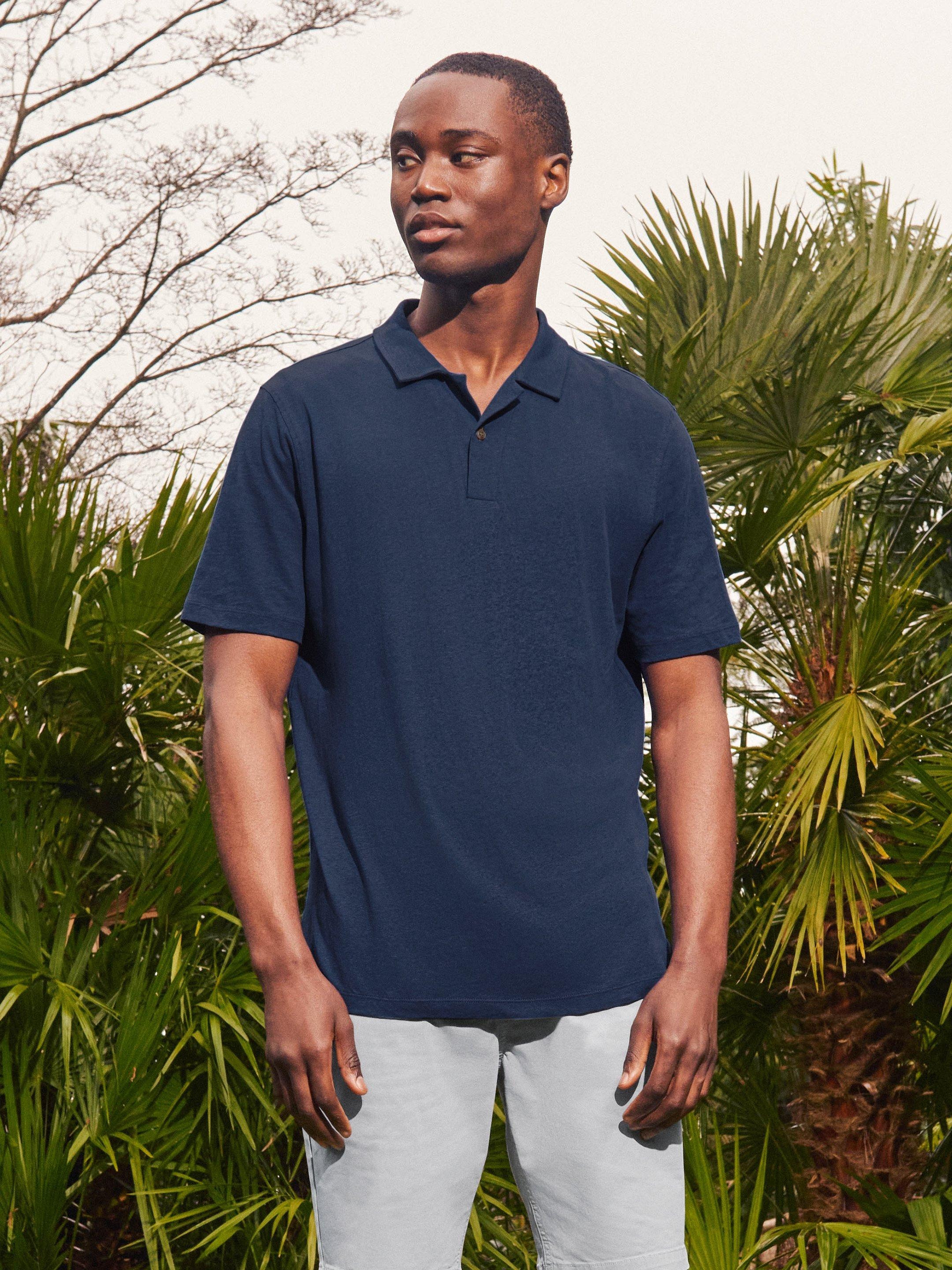 Linen Blend Polo in INDIGO BLE - MIXED