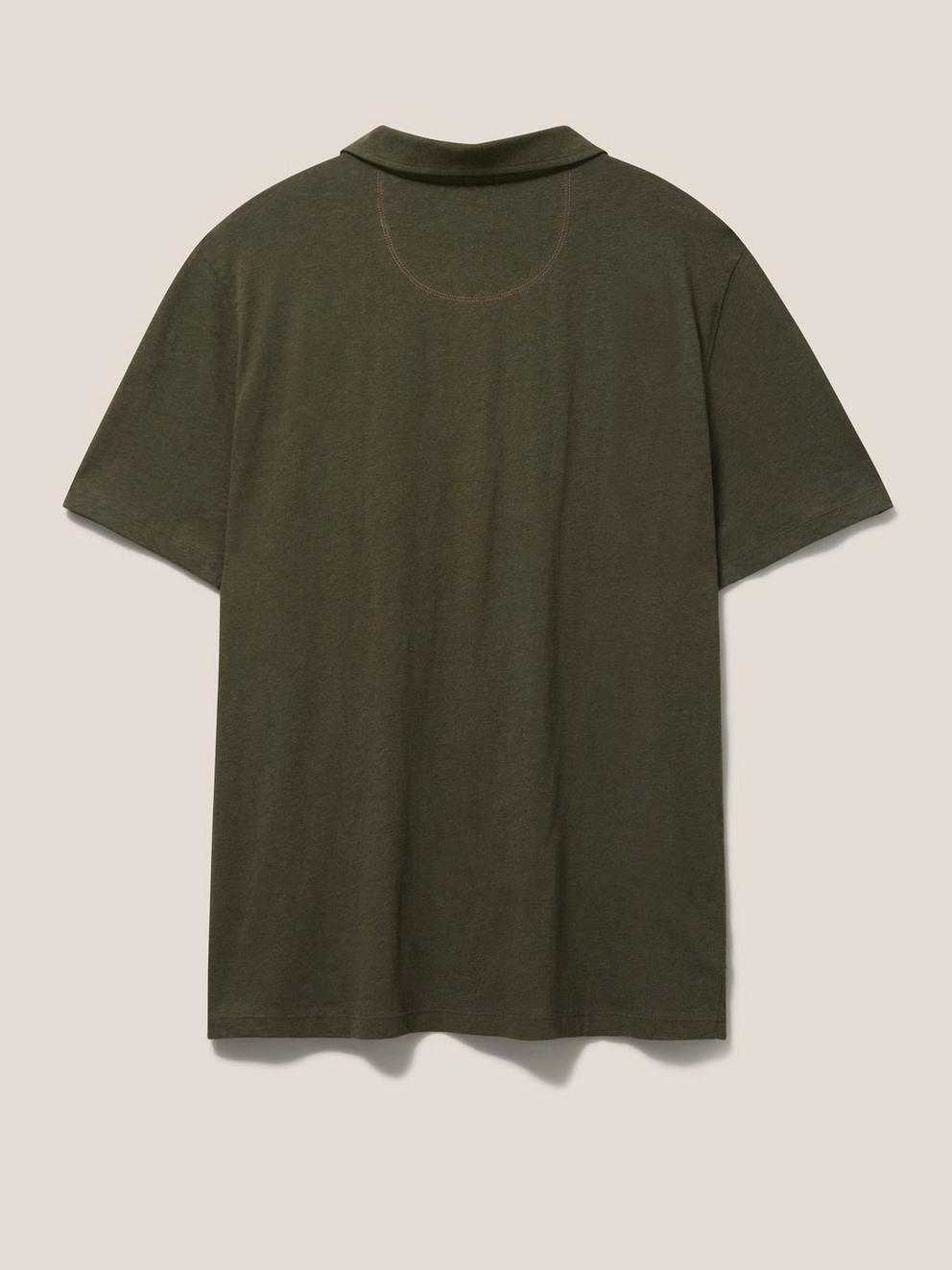 Linen Blend Polo in KHAKI GRN - FLAT BACK