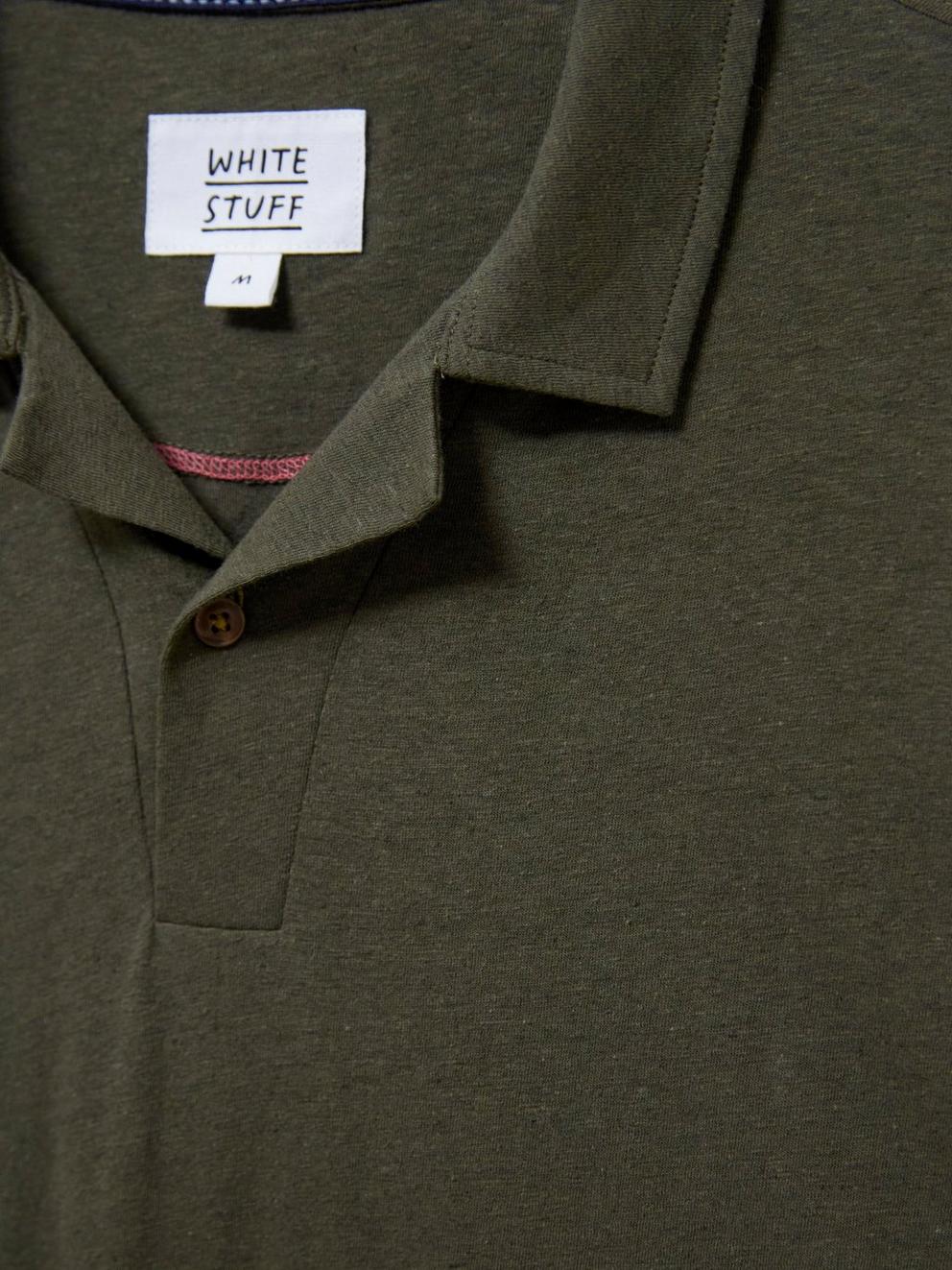 Linen Blend Polo in KHAKI GRN - FLAT DETAIL