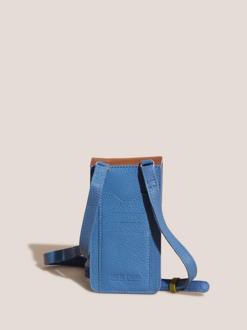 COLOURBLOCK LEATHER PHONE BAG in BLUE MLT - FLAT BACK