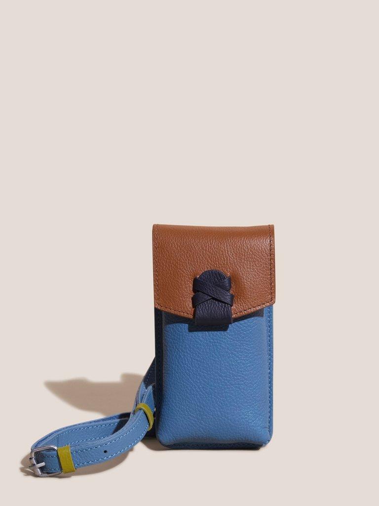 COLOURBLOCK LEATHER PHONE BAG in BLUE MLT - MODEL FRONT