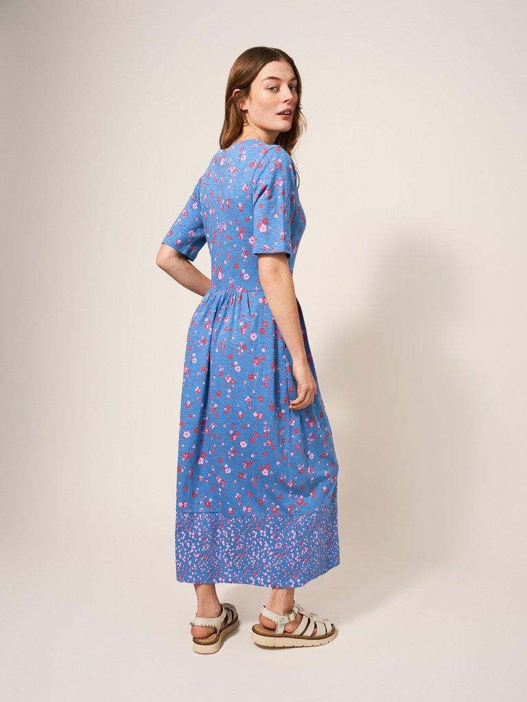 Pearl Midi Jersey Dress in BLUE MLT - MODEL BACK