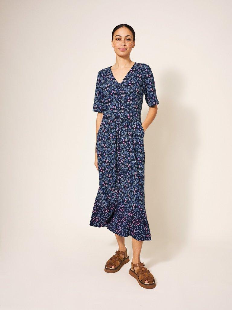Pearl Midi Jersey Dress in NAVY MULTI - LIFESTYLE