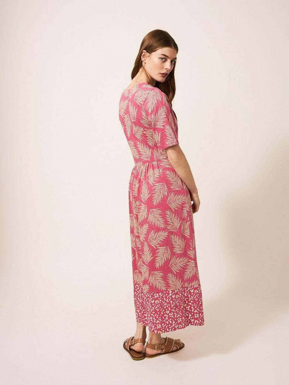 Pearl Midi Jersey Dress in PINK MLT - MODEL BACK