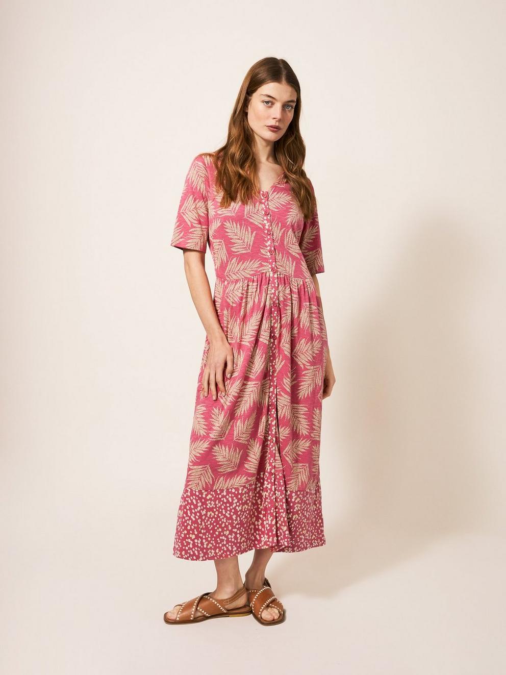Pearl Midi Jersey Dress in PINK MLT - MODEL FRONT