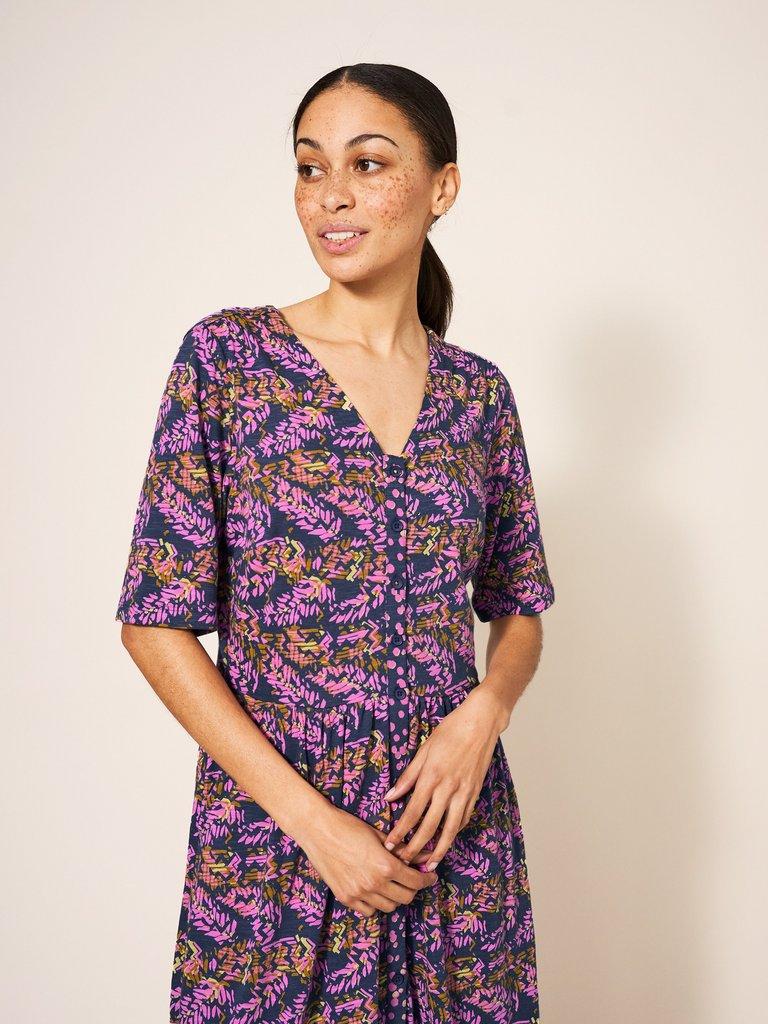 Pearl Midi Jersey Dress in PURPLE MLT - MODEL DETAIL