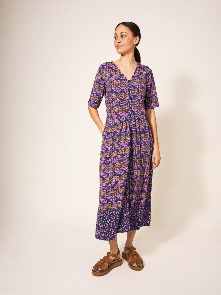 Pearl Midi Jersey Dress in PURPLE MLT - MODEL FRONT