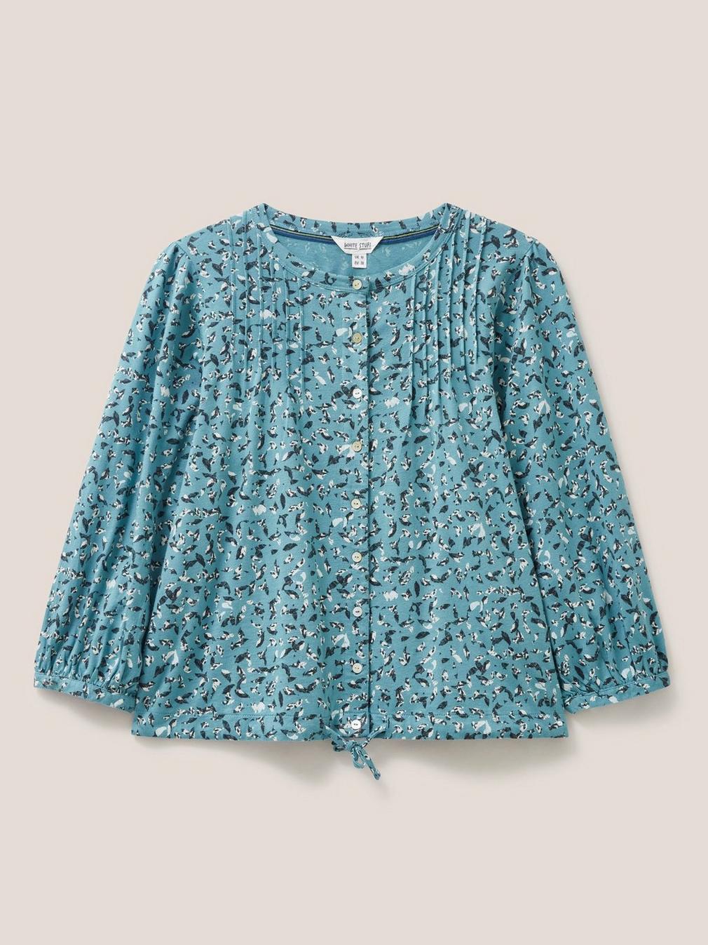 BENNIE TIE HEM SHIRT in TEAL PR - FLAT FRONT