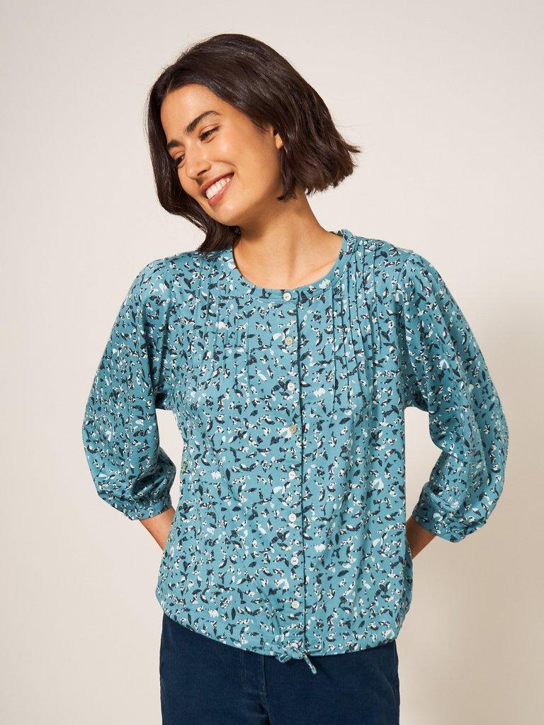 BENNIE TIE HEM SHIRT in TEAL PRINT | White Stuff