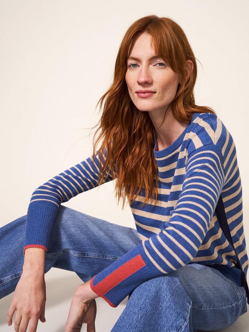 OLIVE STRIPE JUMPER  in BLUE MLT - LIFESTYLE