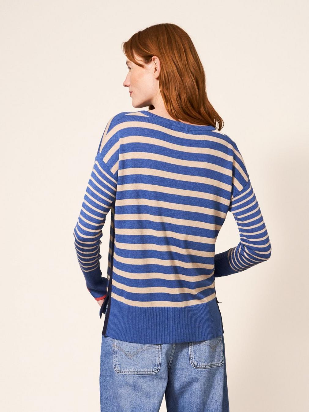 OLIVE STRIPE JUMPER  in BLUE MLT - MODEL BACK