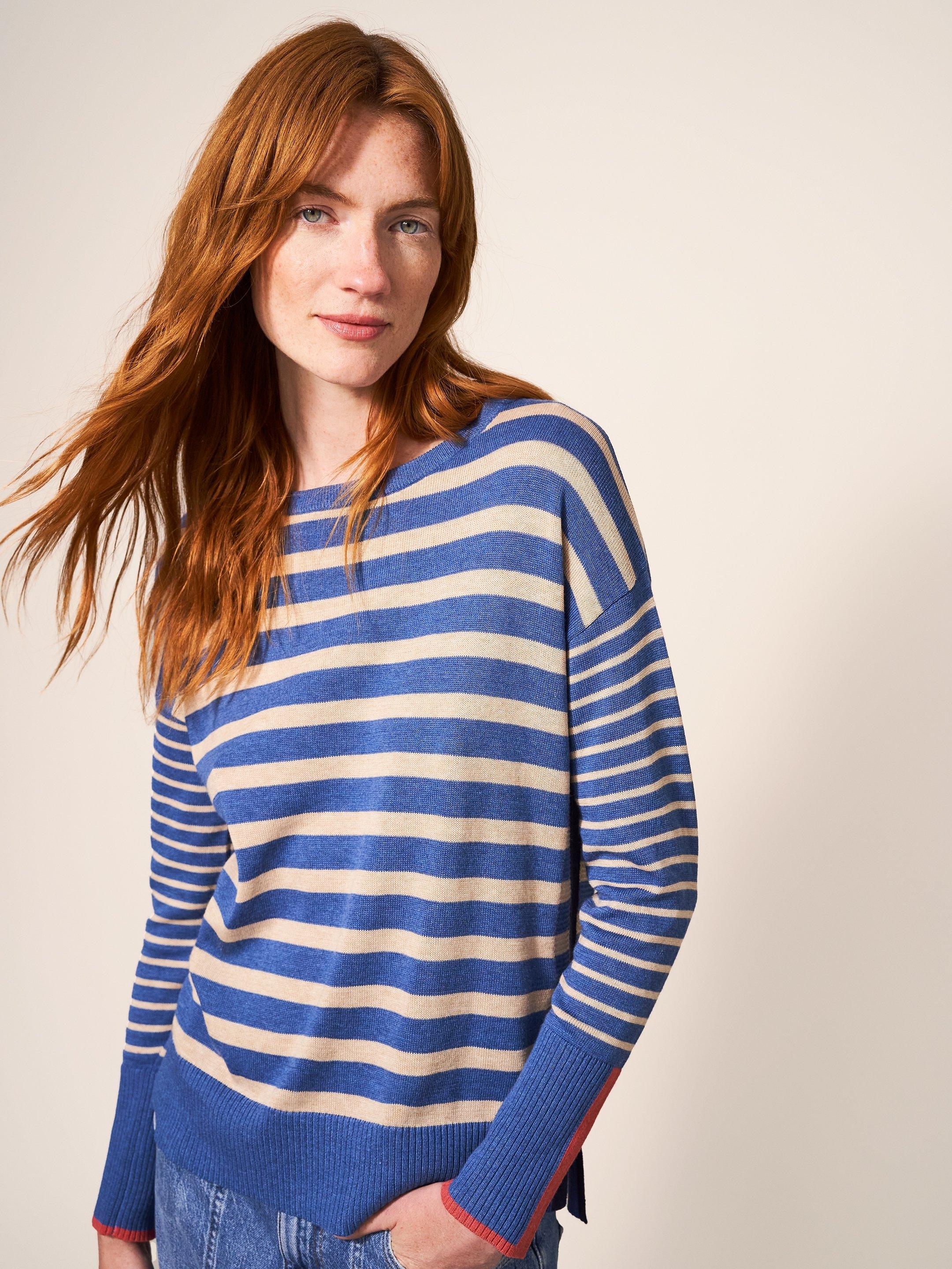 Blue and white striped jumper womens sale