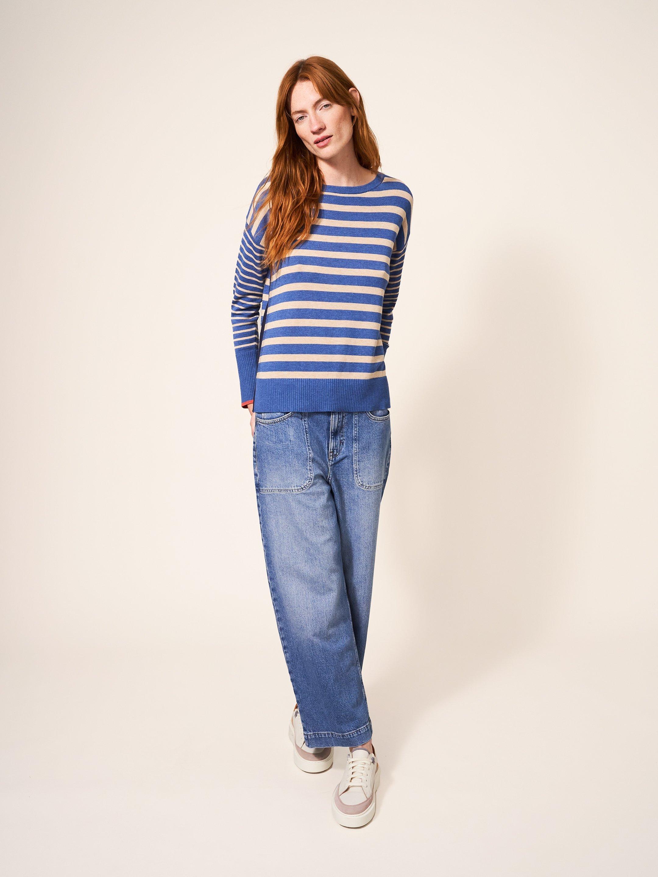 OLIVE STRIPE JUMPER  in BLUE MLT - MODEL FRONT