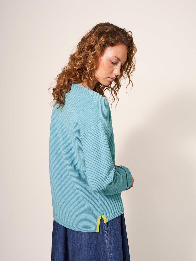 JANA JUMPER in MID TEAL - MODEL BACK