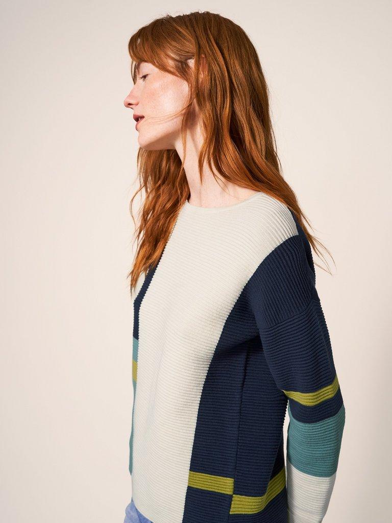 JANA JUMPER in TEAL MLT - MODEL DETAIL