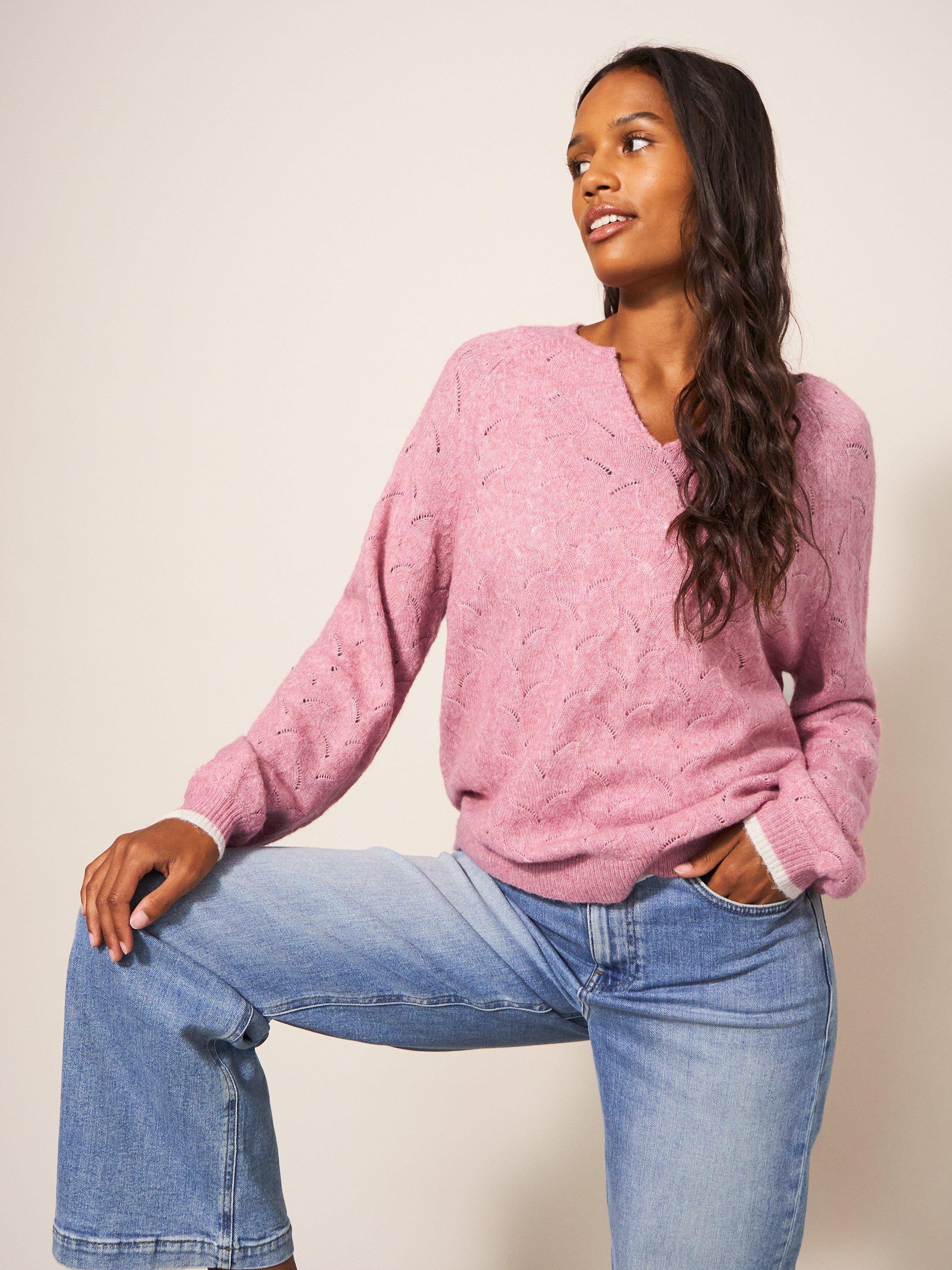 Women's pink v deals neck sweater