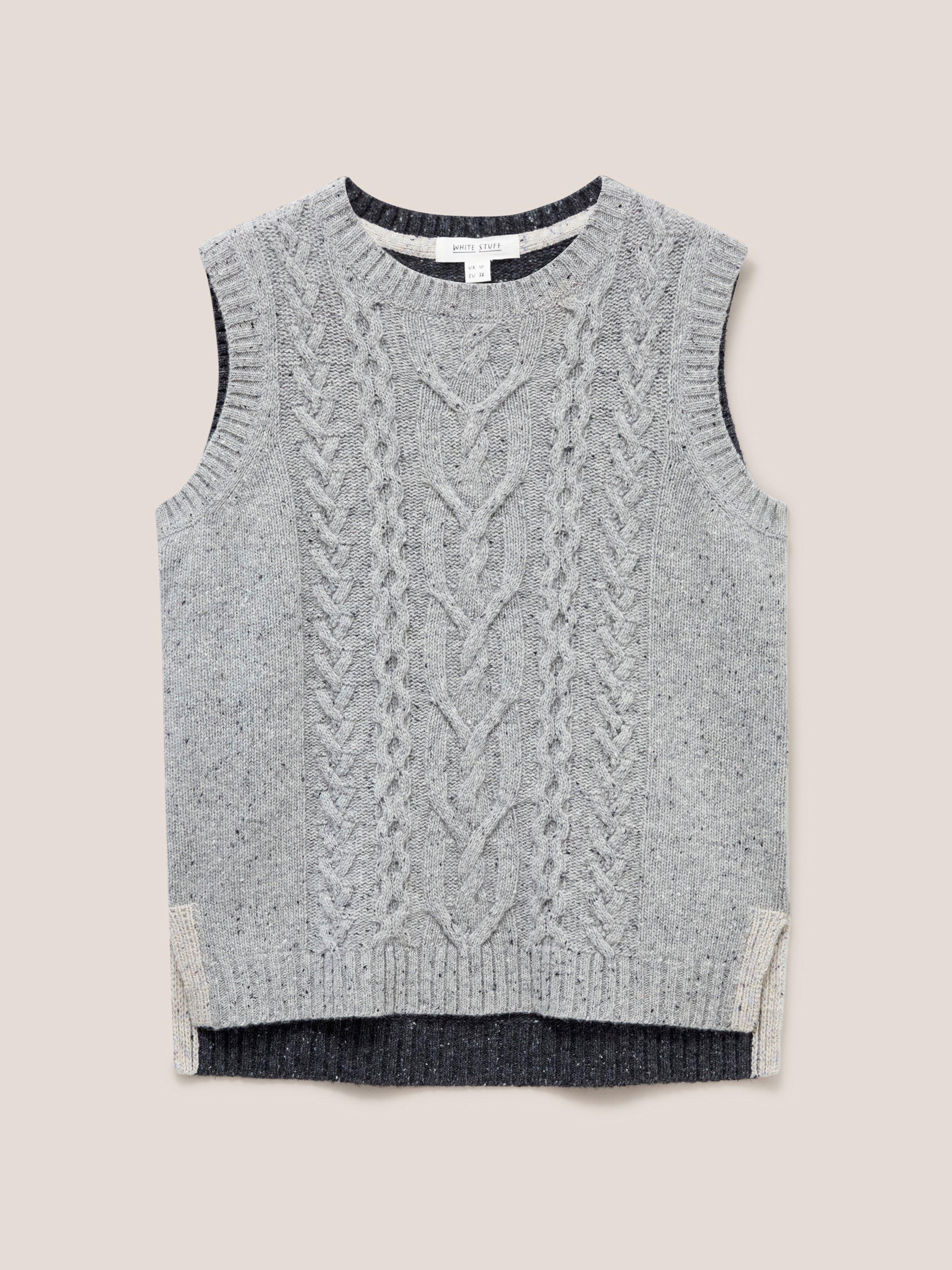 Colour Block Cable Tank in GREY MLT - FLAT FRONT
