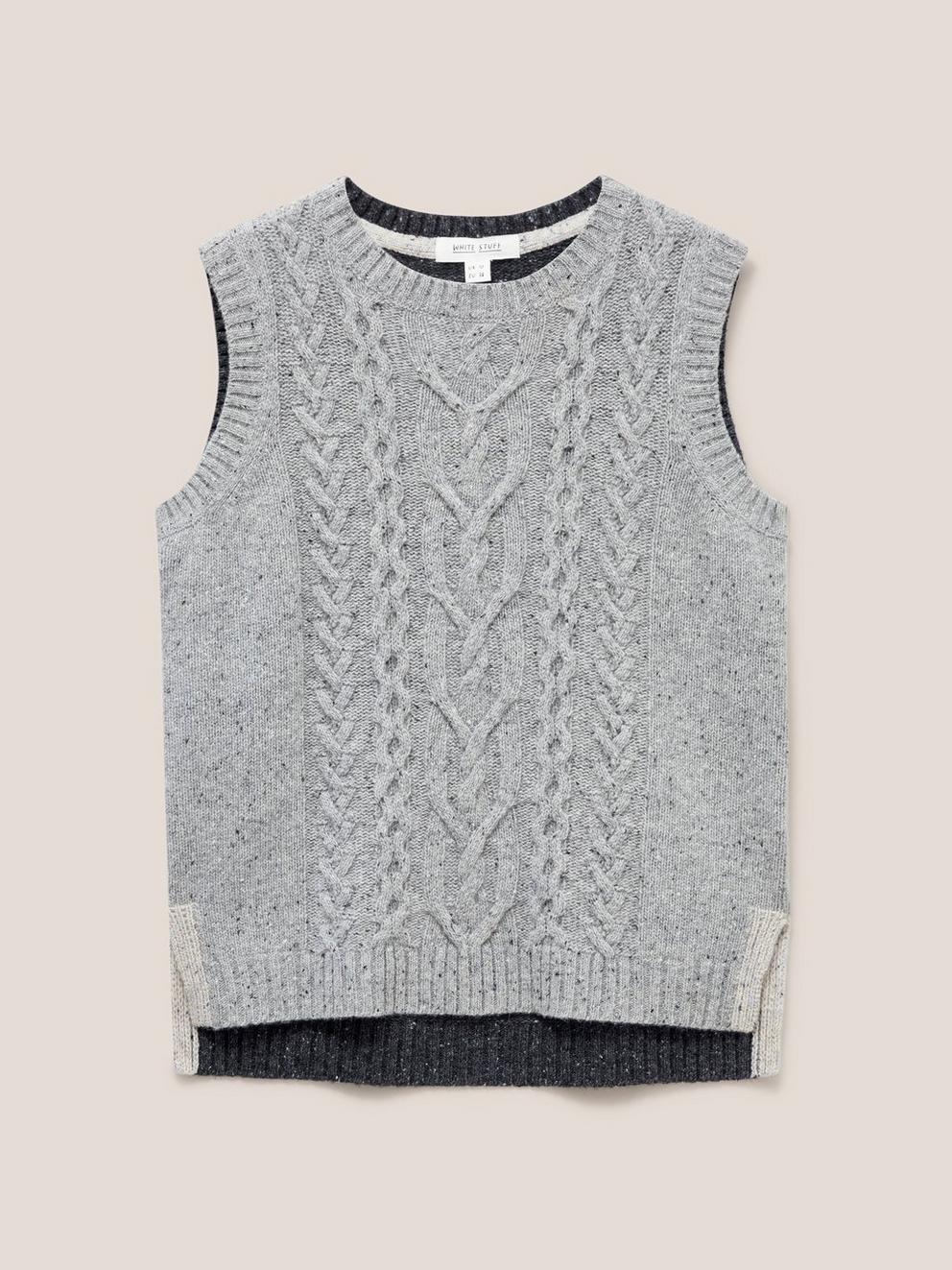 Colour Block Cable Tank in GREY MLT - FLAT FRONT
