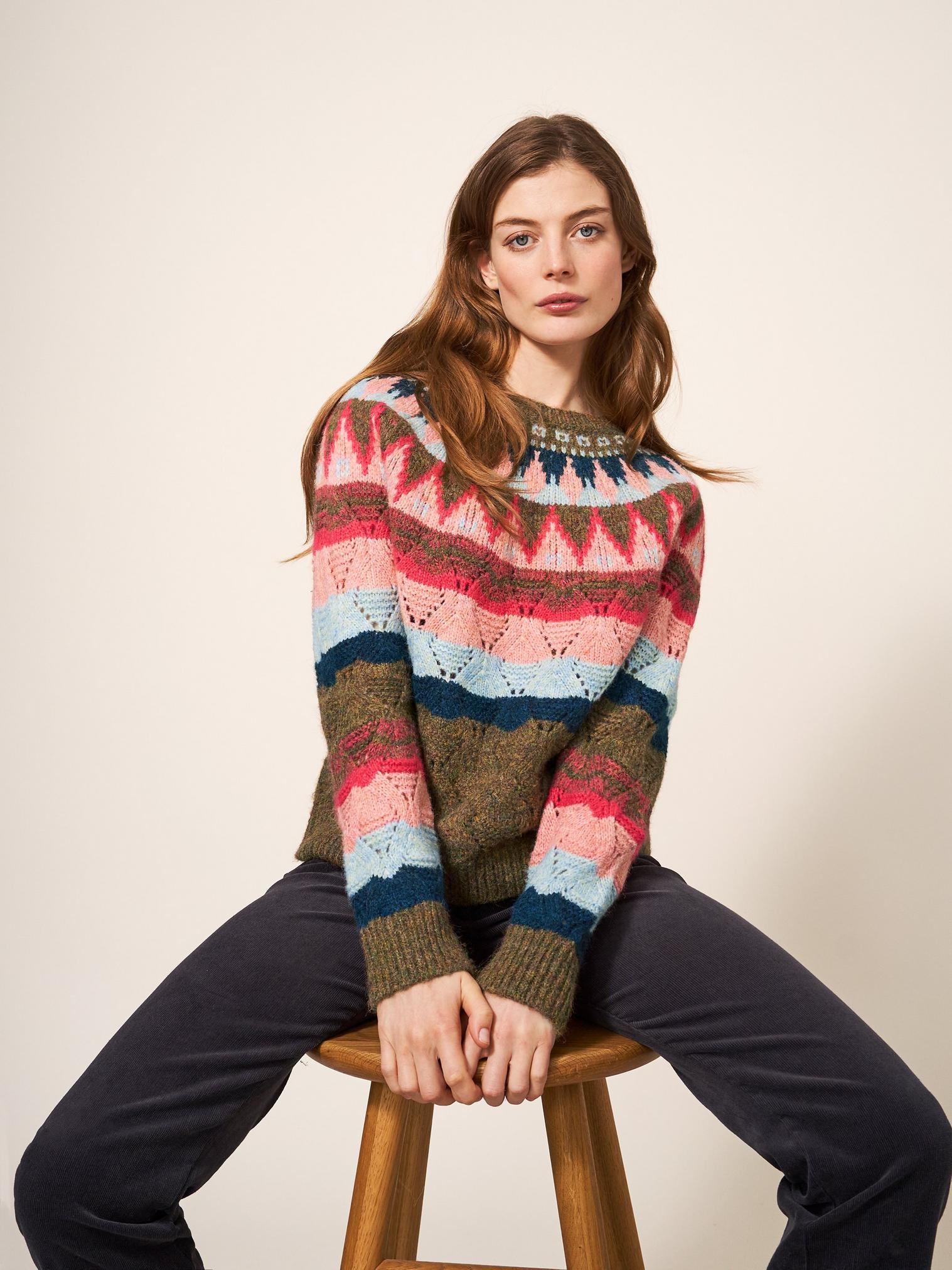 YOKE PATTERN JUMPER in PINK MLT - LIFESTYLE