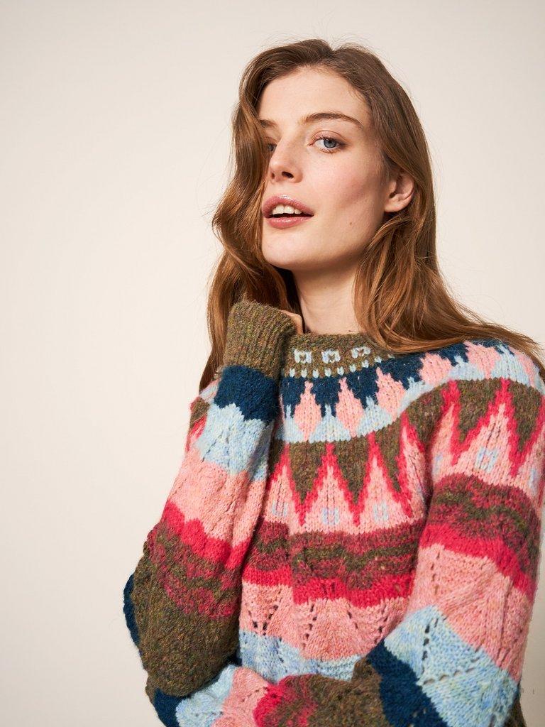 YOKE PATTERN JUMPER in PINK MLT - MODEL FRONT