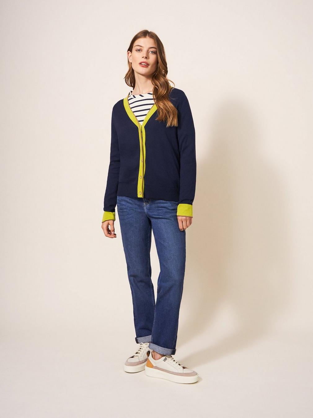 SALLY SMART CARDI in DARK NAVY - MODEL DETAIL