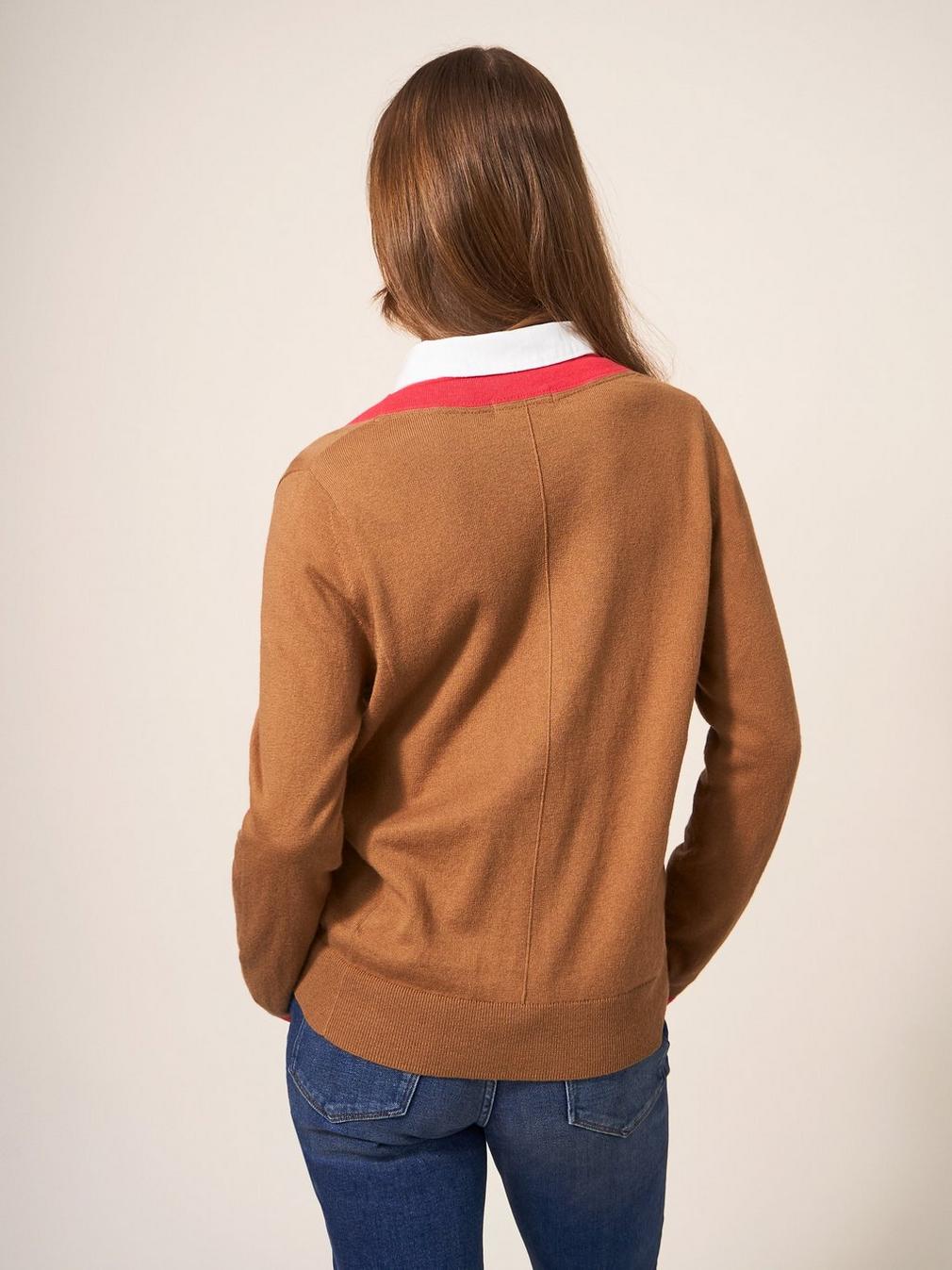 SALLY SMART CARDI in DEEP BROWN - MODEL BACK