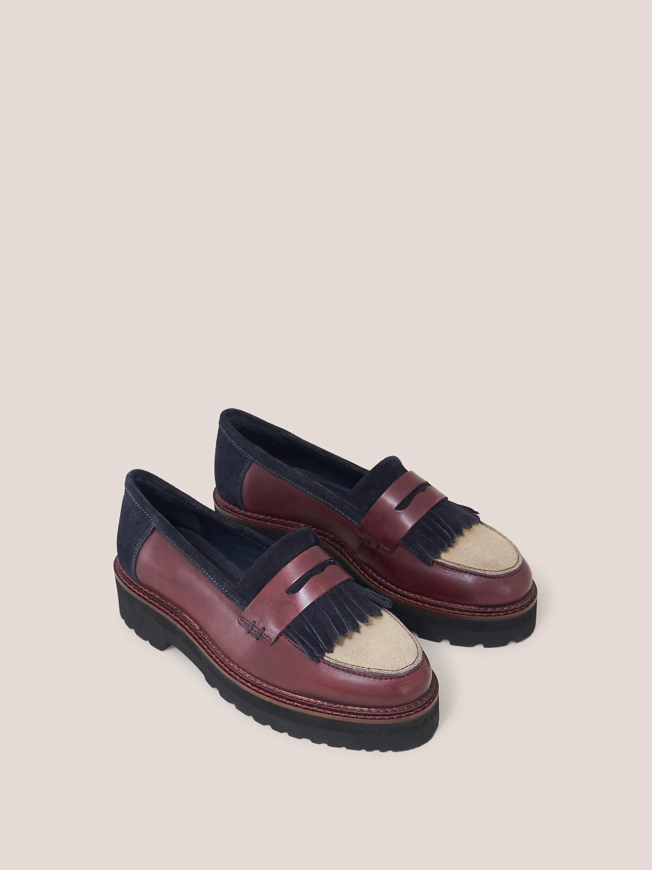Elva Chunky Leather Mix Loafer in NAVY MULTI - FLAT FRONT