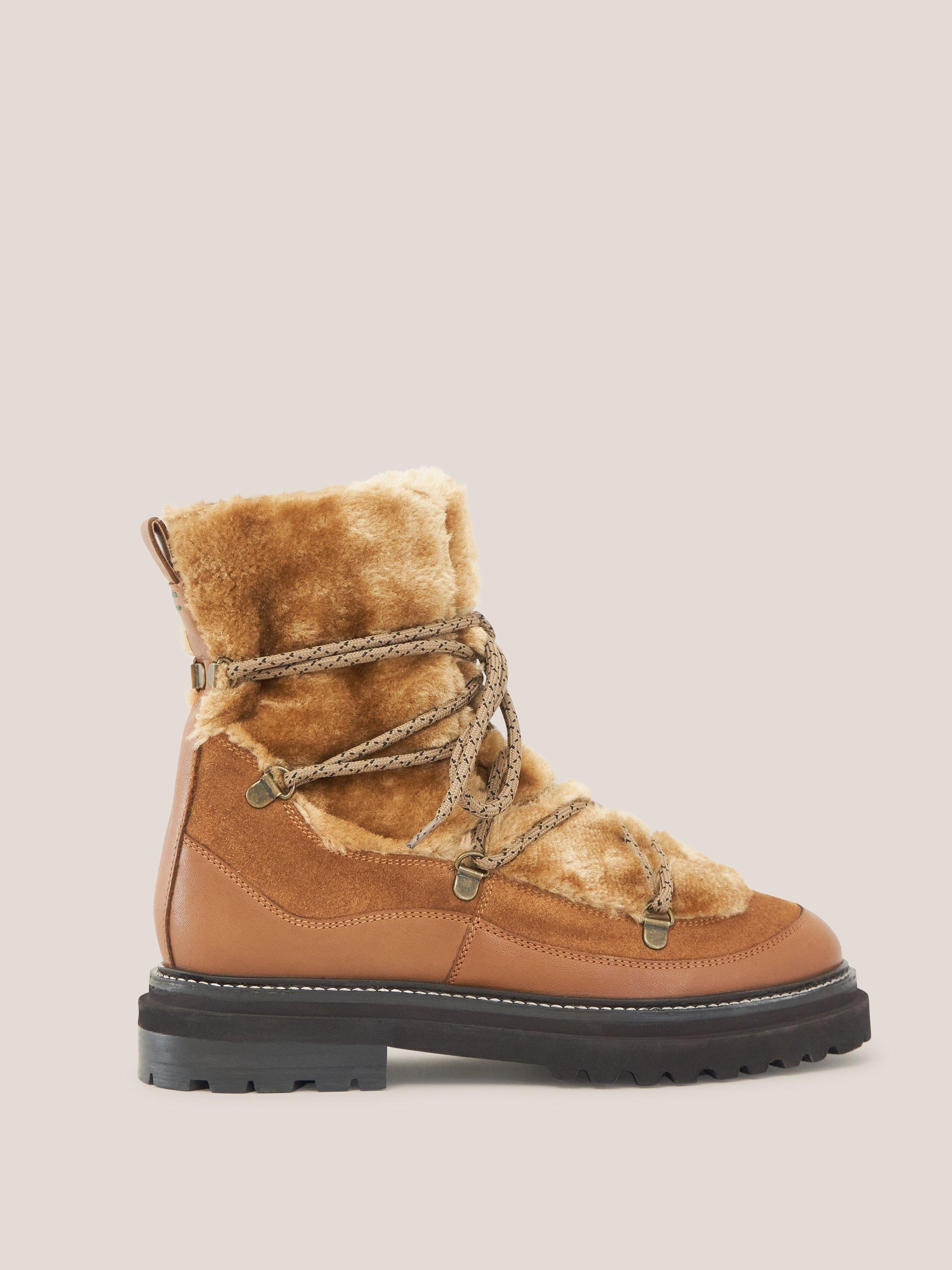 Hailey Lace Up Hiker Boot in MID TAN - MODEL FRONT