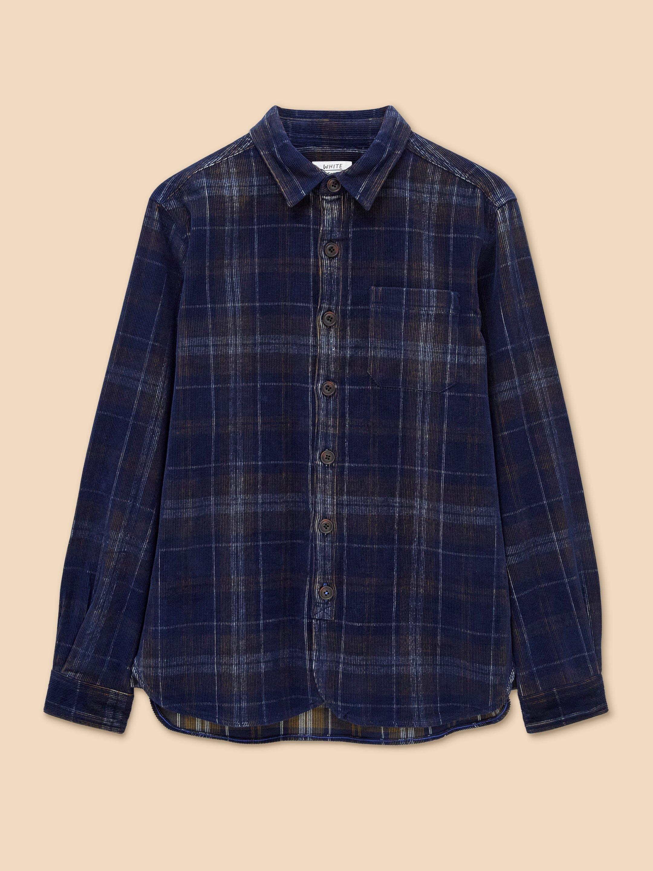 Whitwick Cord Check Shirt in DARK NAVY - FLAT FRONT