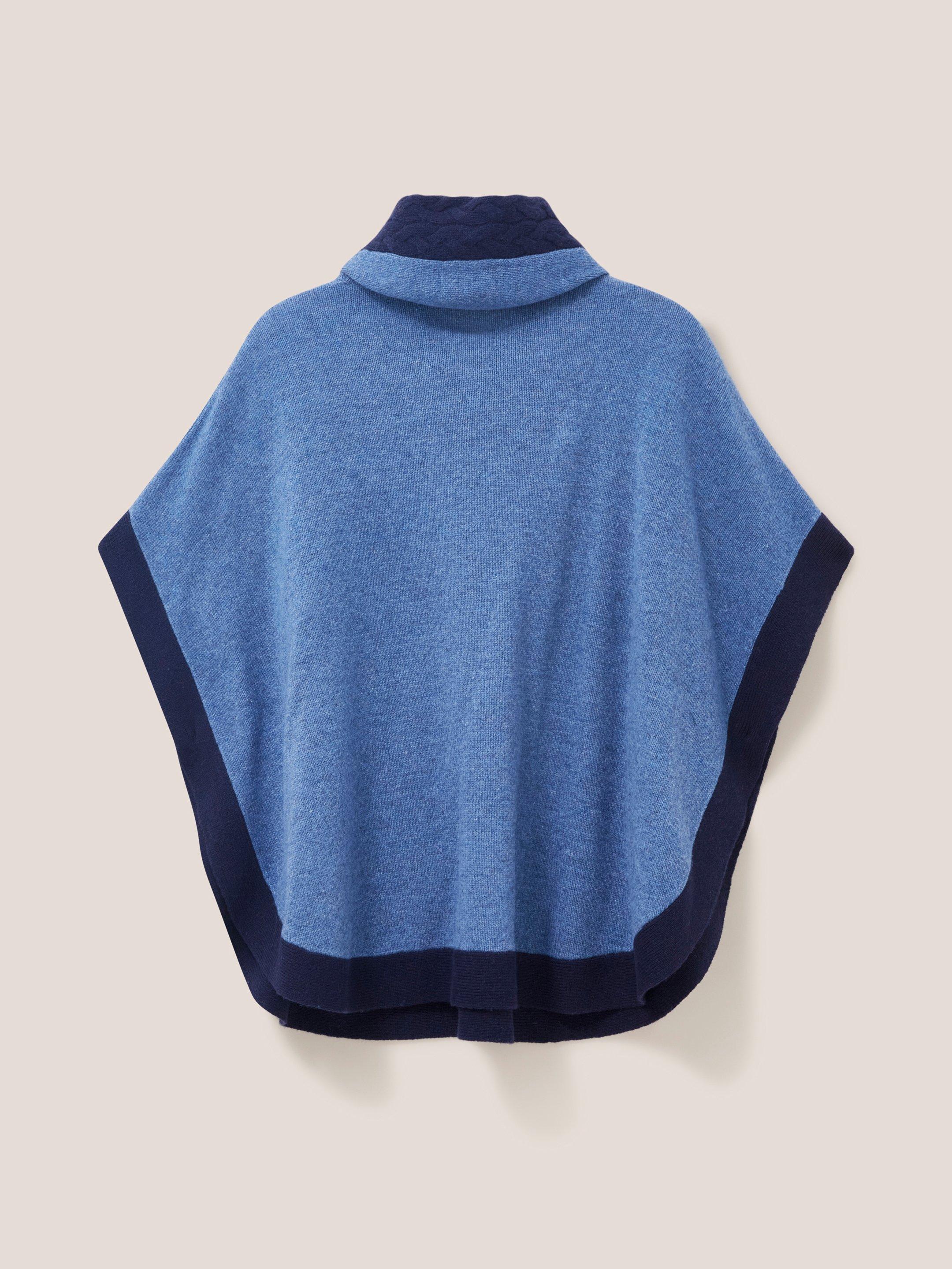 Fern Knitted Casual Poncho in MID BLUE - FLAT BACK