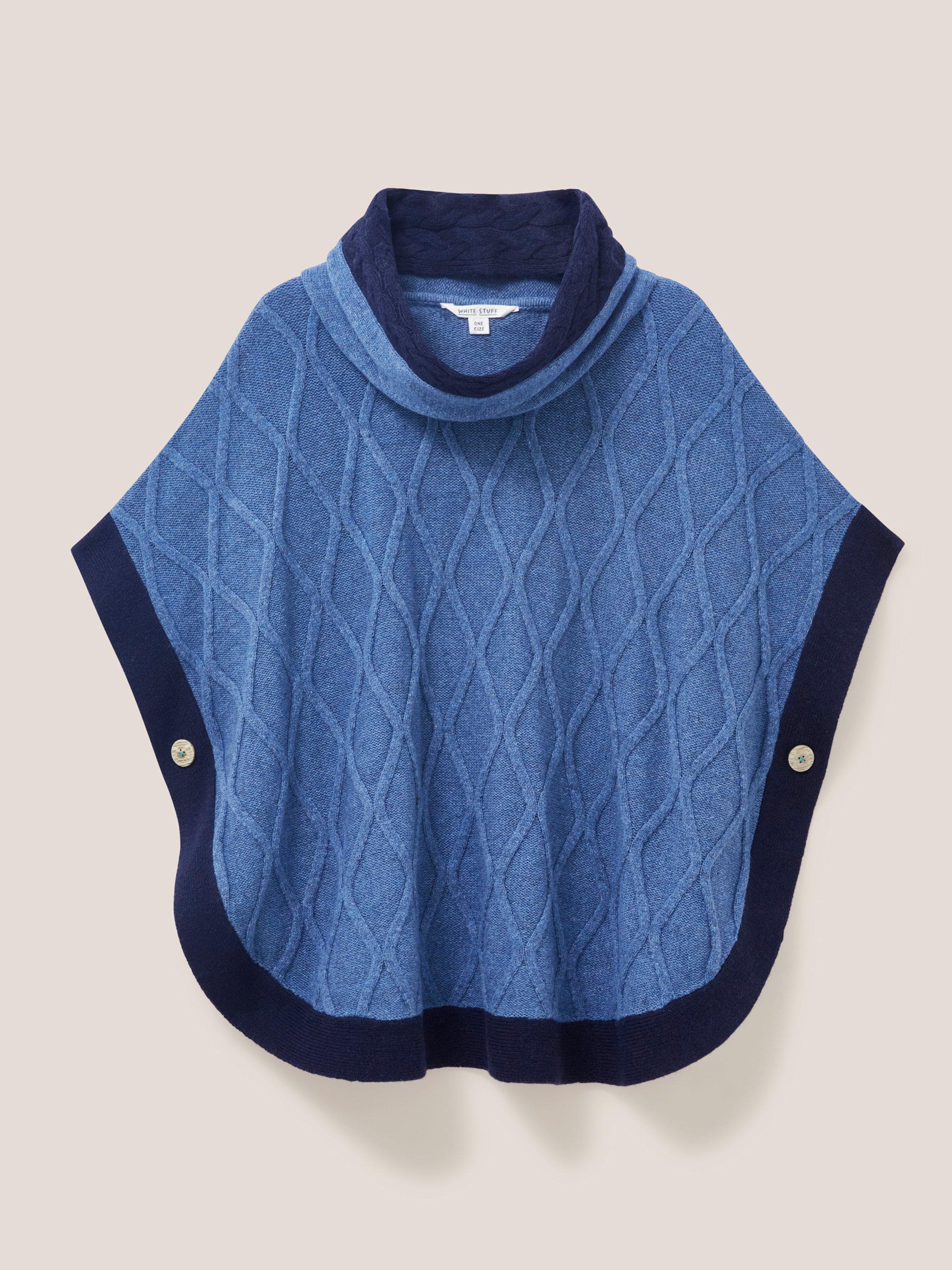 Fern Knitted Casual Poncho in MID BLUE - FLAT FRONT