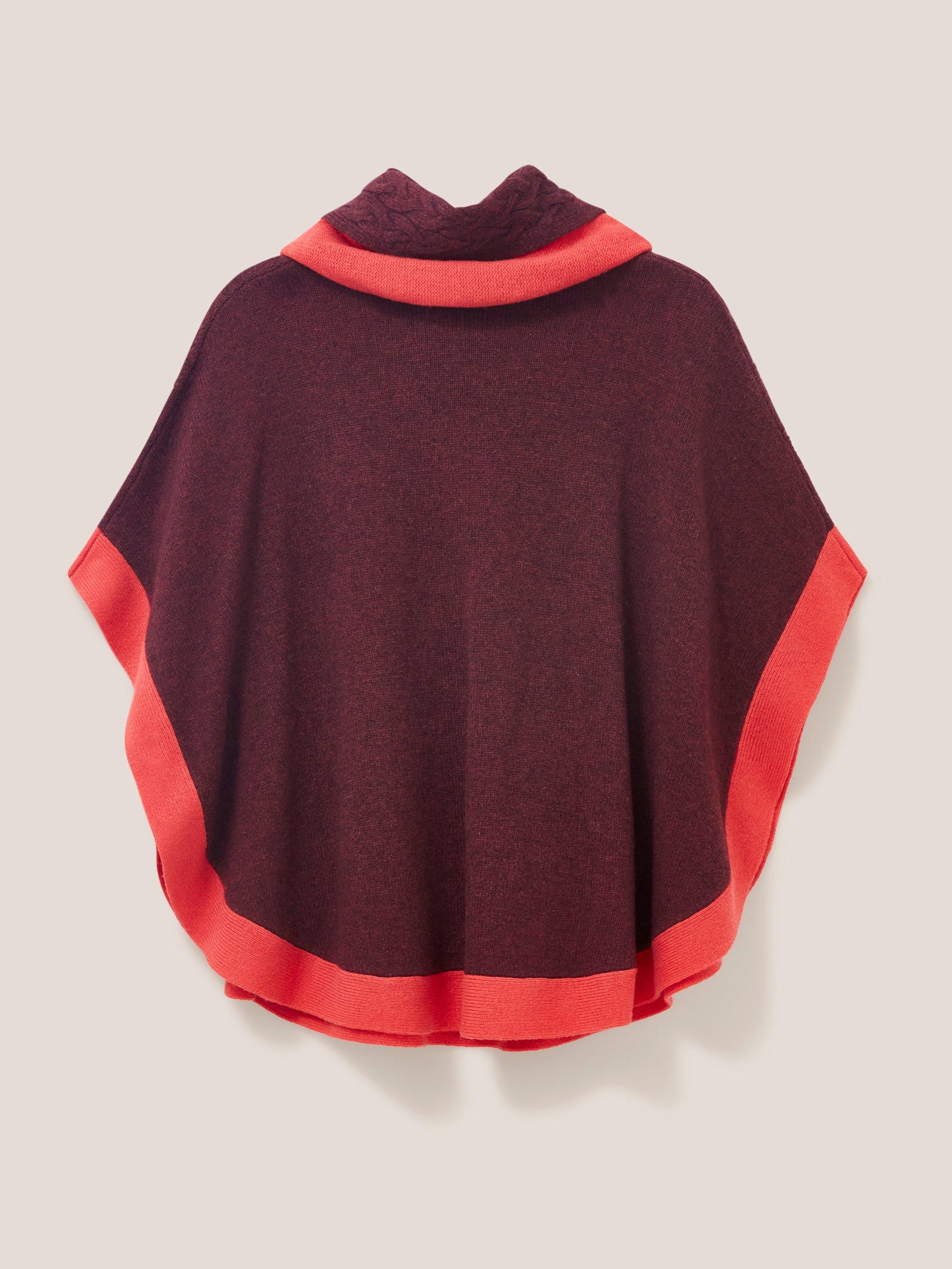 Fern Knitted Casual Poncho in MID PLUM - FLAT BACK