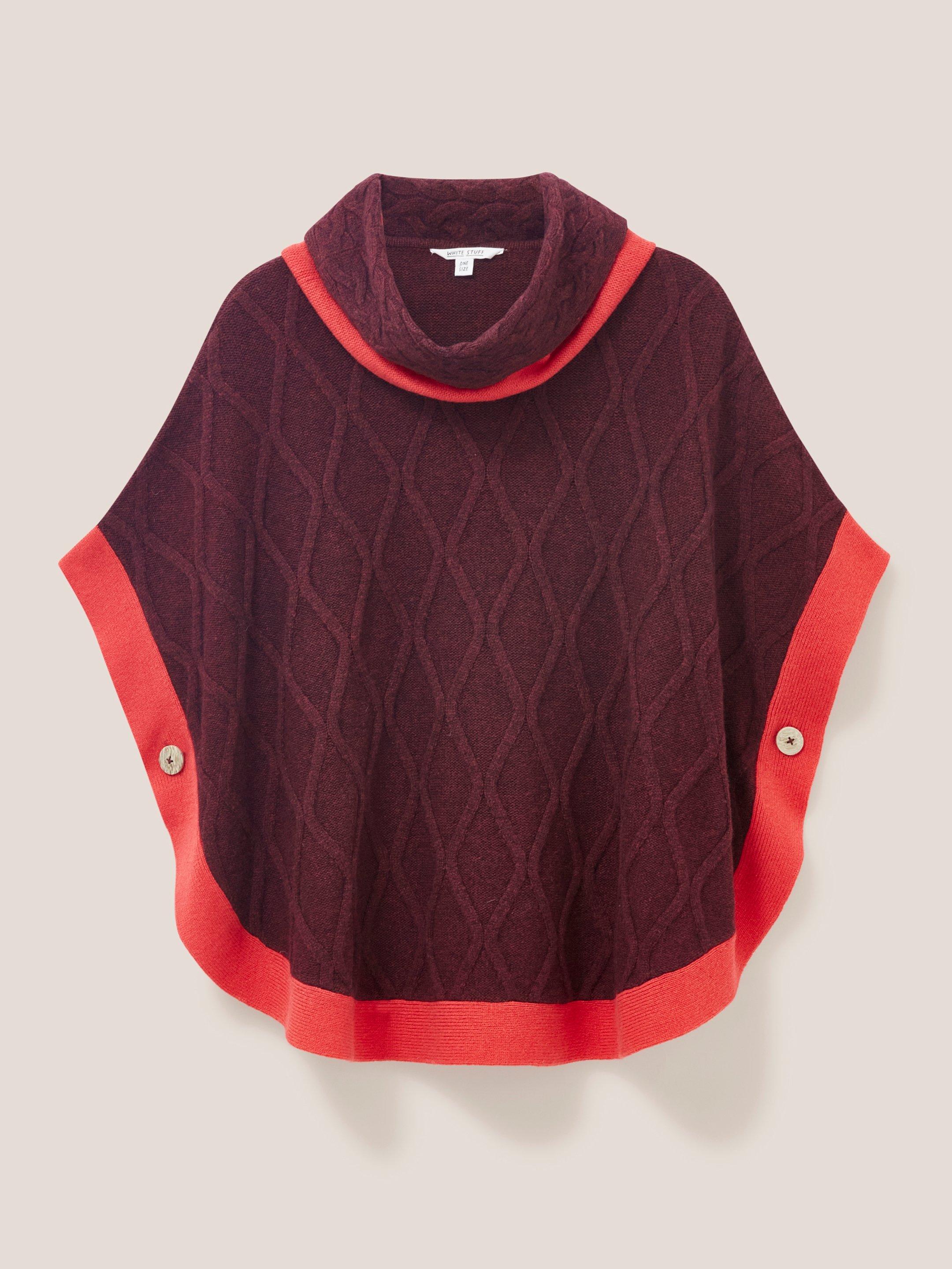 Fern Knitted Casual Poncho in MID PLUM - FLAT FRONT