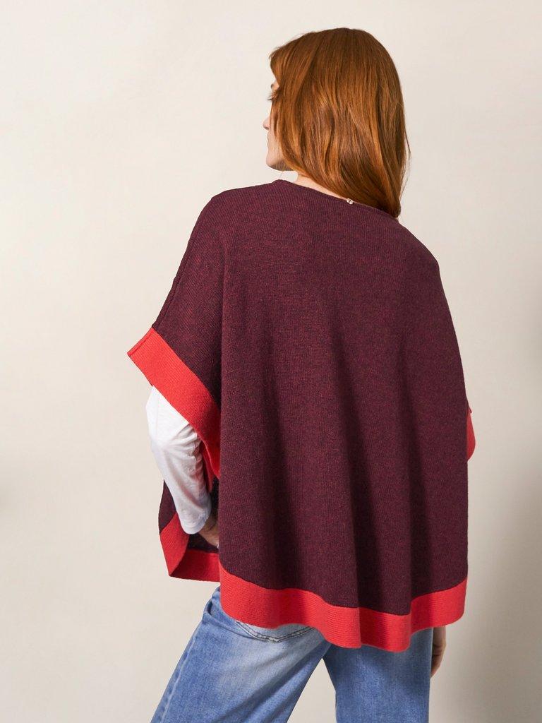 Fern Knitted Casual Poncho in MID PLUM - MODEL BACK