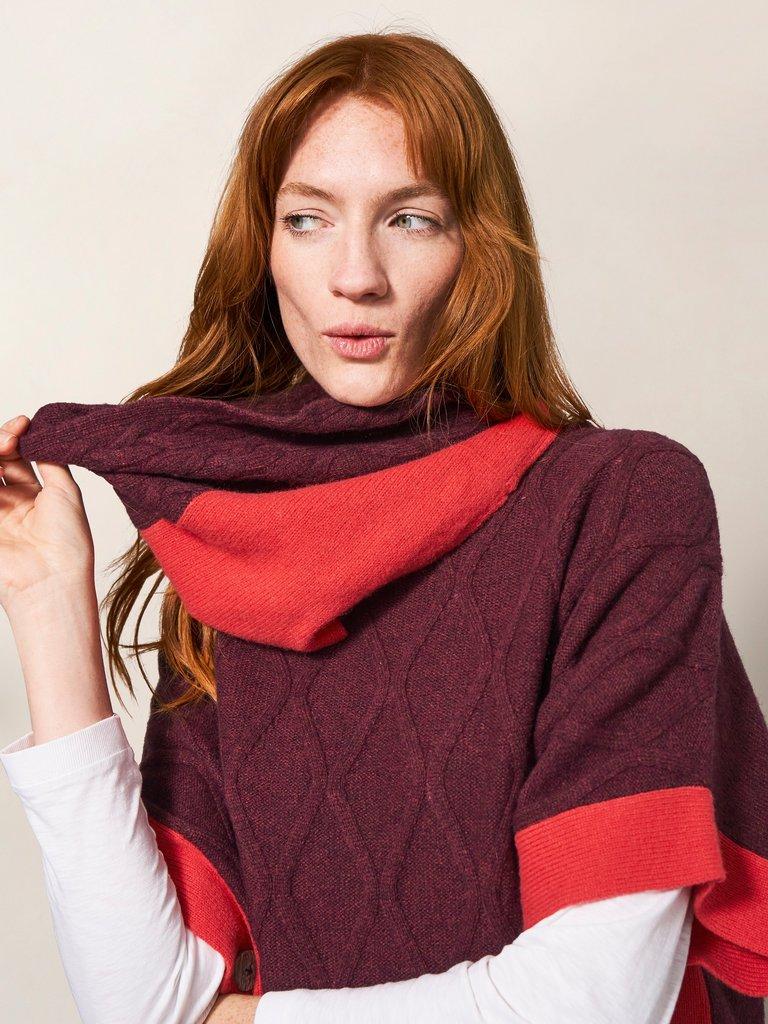 Fern Knitted Casual Poncho in MID PLUM - MODEL DETAIL