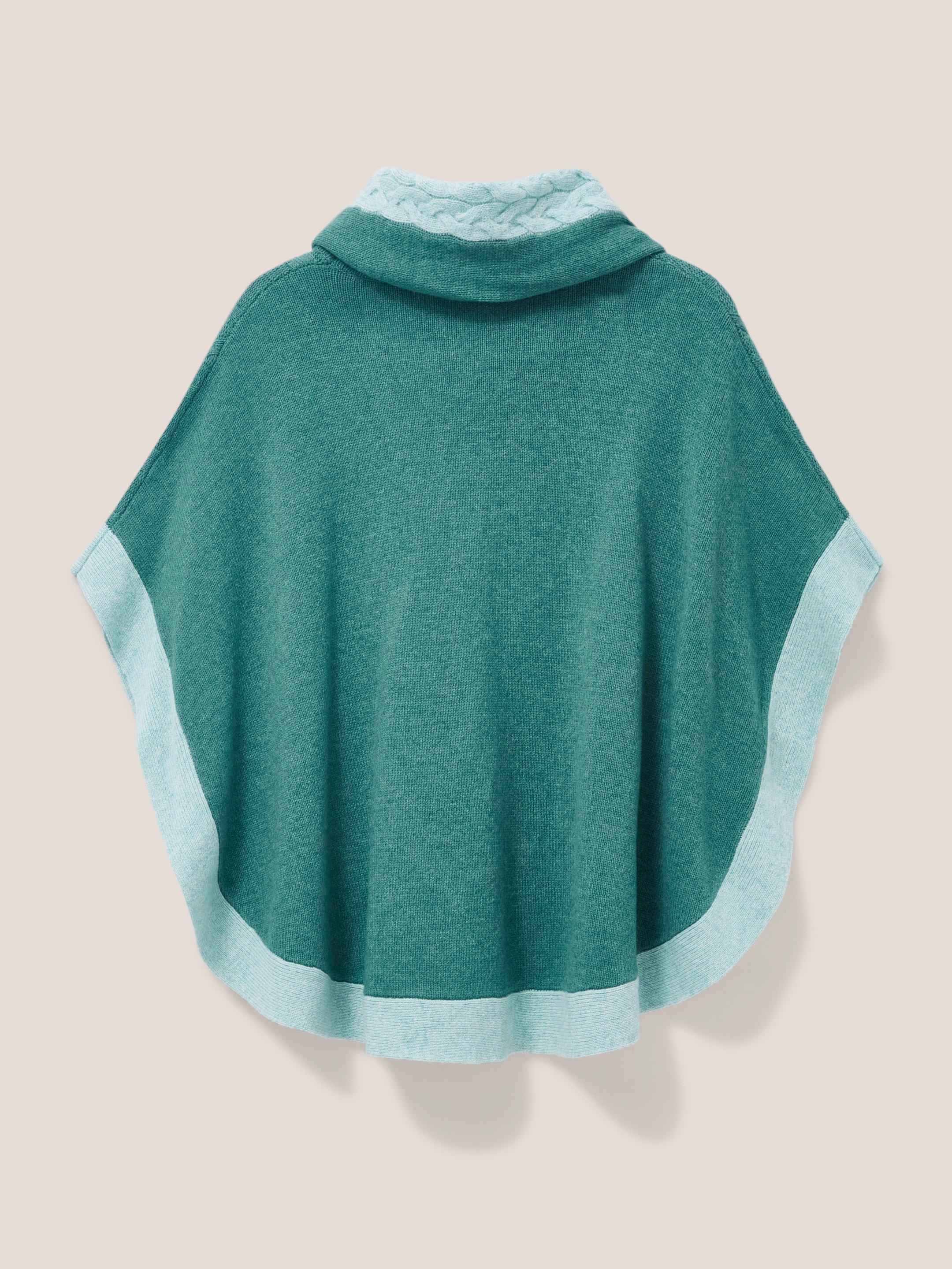 Fern Knitted Casual Poncho in MID TEAL - FLAT BACK