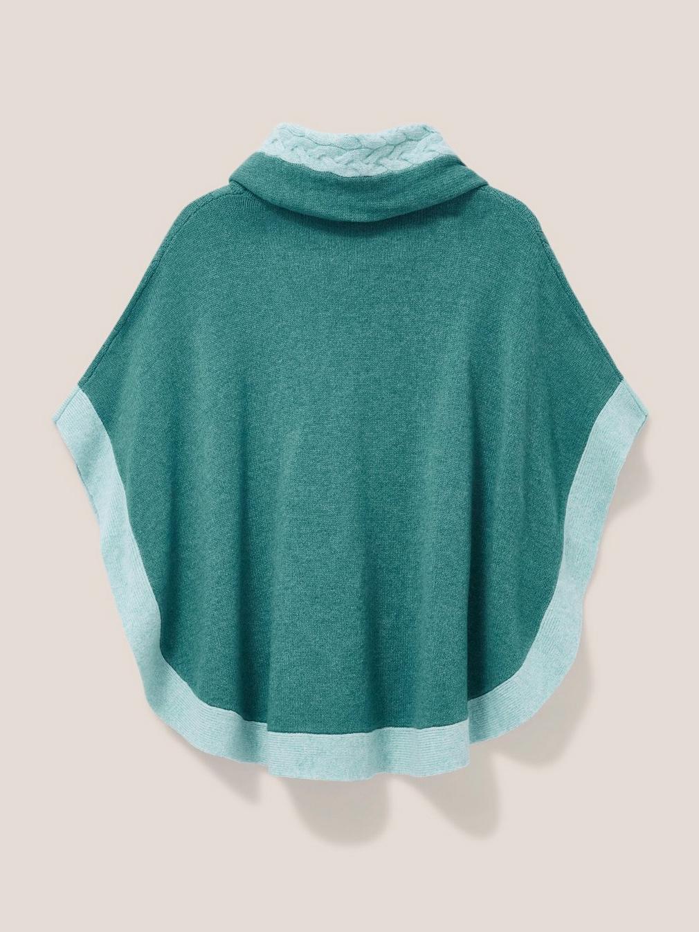 Fern Knitted Casual Poncho in MID TEAL - FLAT BACK