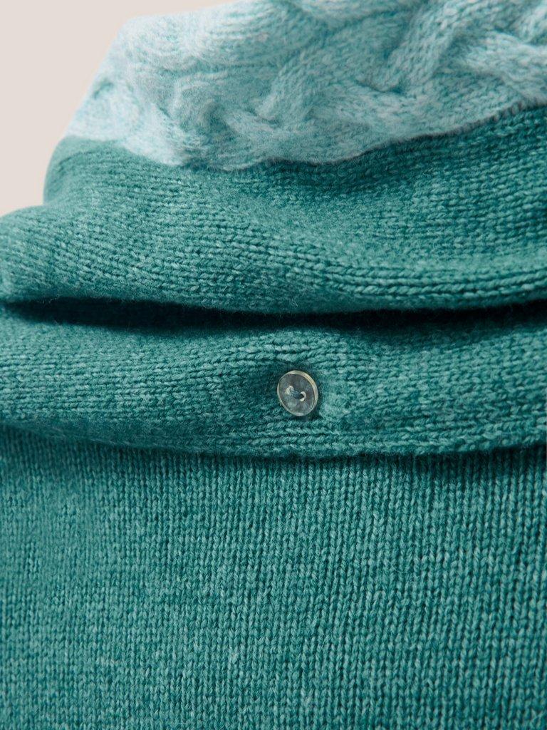 Fern Knitted Casual Poncho in MID TEAL - FLAT DETAIL
