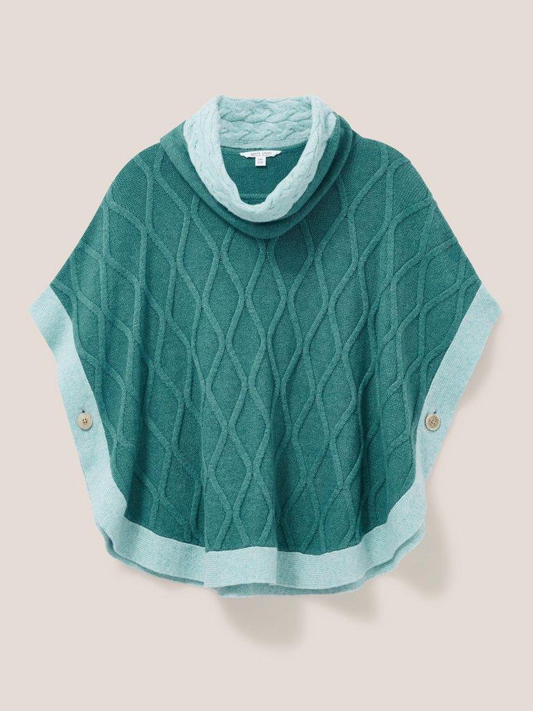 Fern Knitted Casual Poncho in MID TEAL - FLAT FRONT