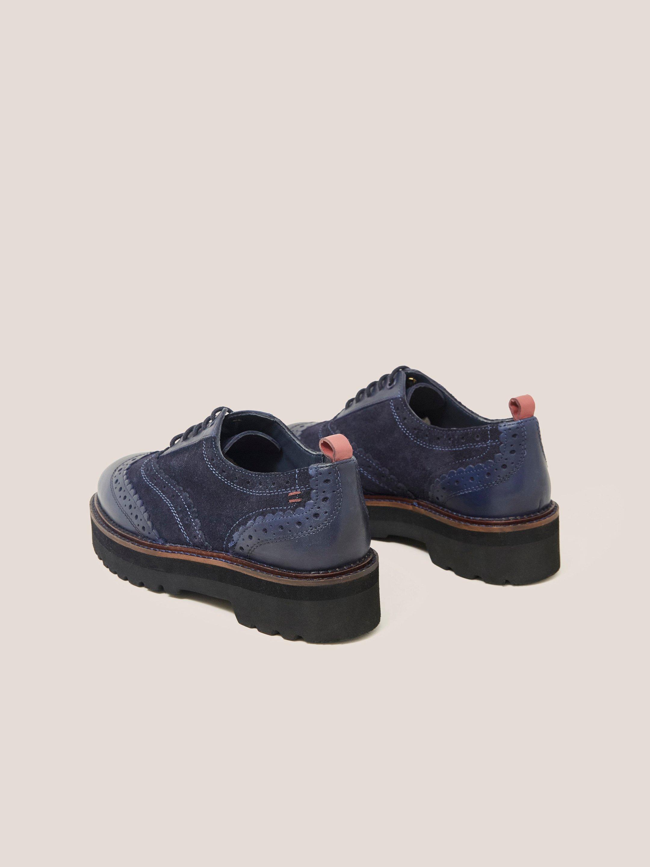 Chunky Leather Lace Up Brogue in DARK NAVY - FLAT BACK