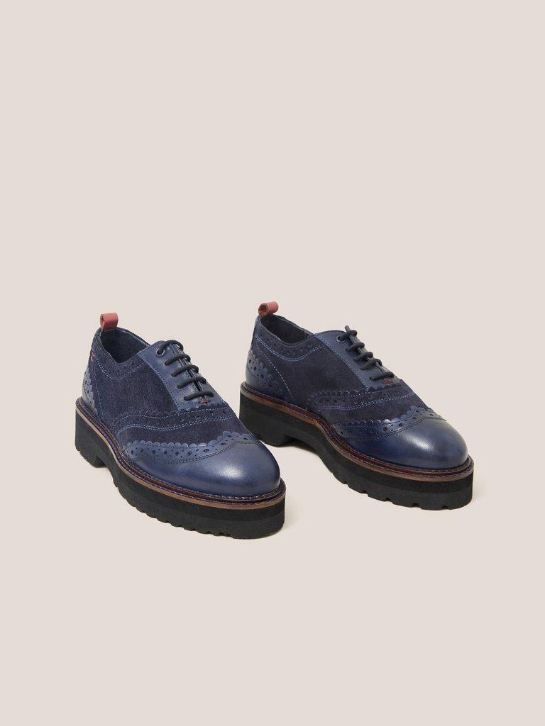 Chunky Leather Lace Up Brogue in DARK NAVY - FLAT FRONT