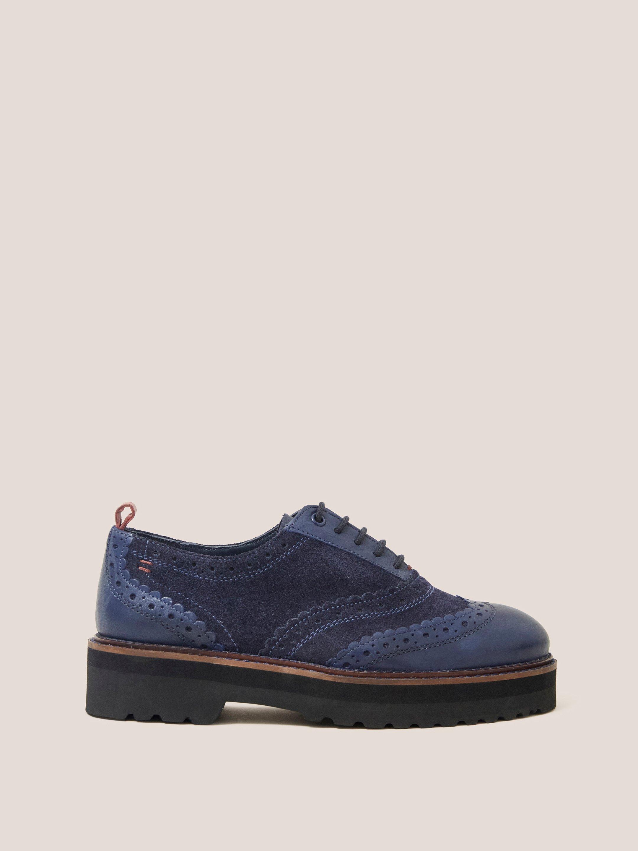 Chunky Leather Lace Up Brogue in DARK NAVY - MODEL FRONT