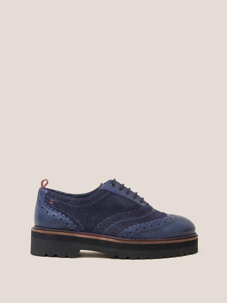 Chunky Leather Lace Up Brogue in DARK NAVY - MODEL FRONT
