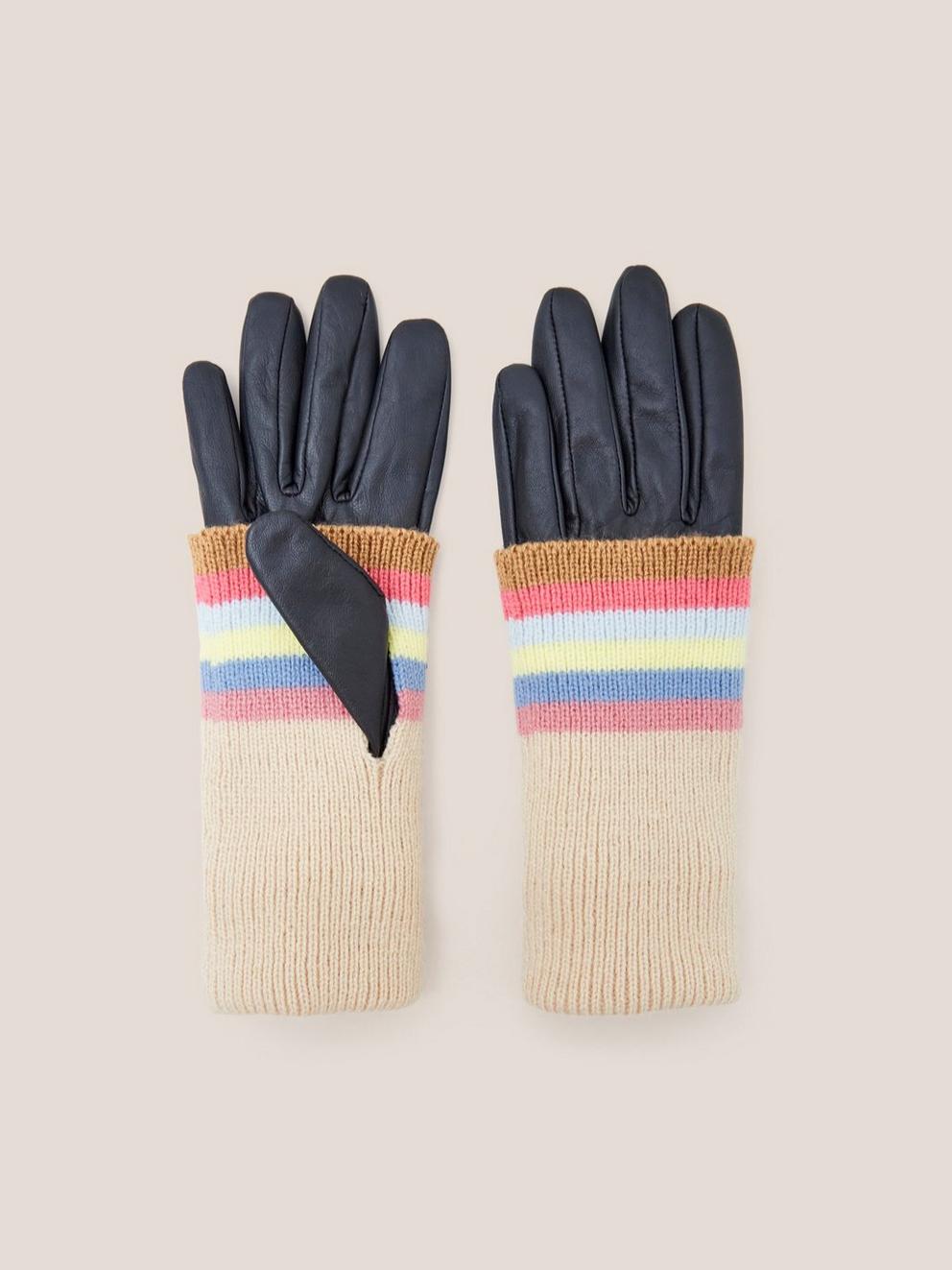 Knitted Cuff Gloves Leather in GREY MLT - FLAT FRONT