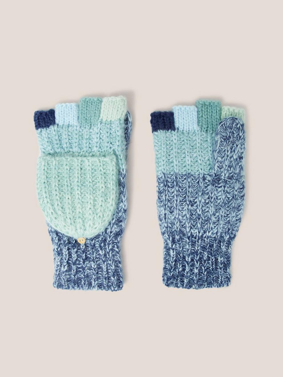 Knitted Ombre Gloves in BLUE MLT - FLAT BACK