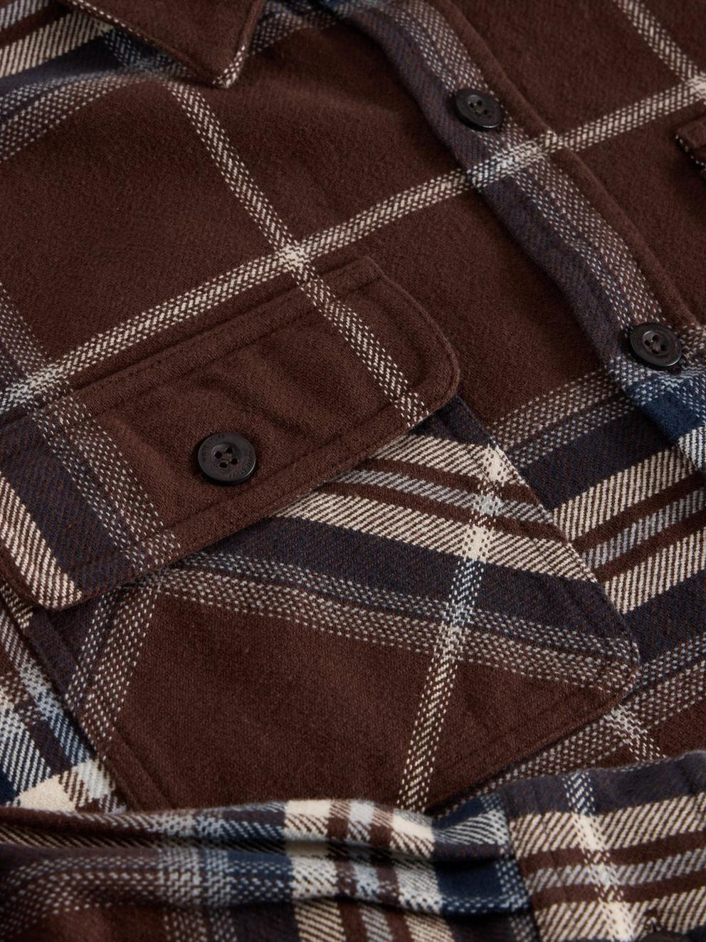 Darwen Check Woven Overshirt in BROWN MLT - FLAT DETAIL