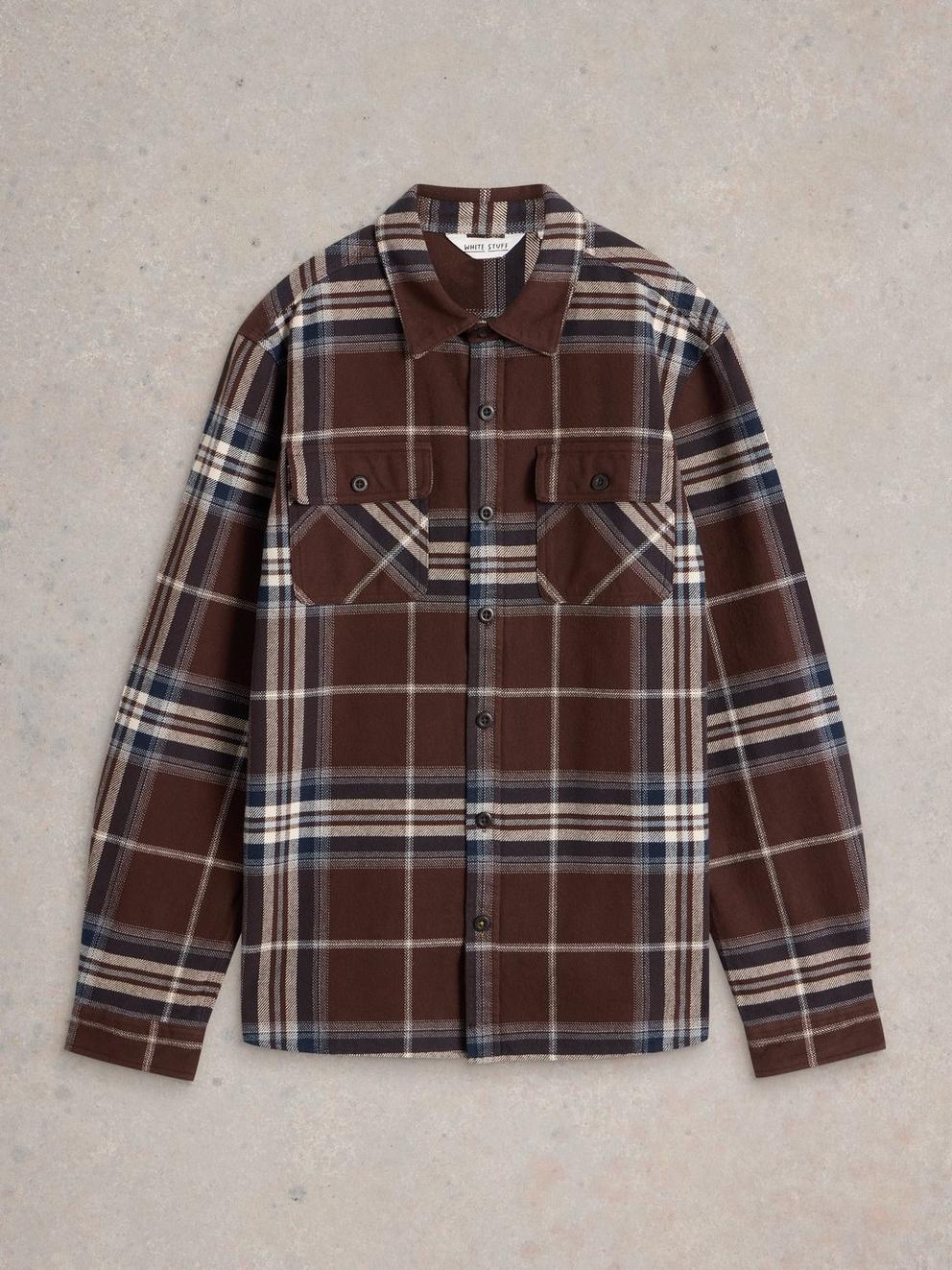 Darwen Check Woven Overshirt in BROWN MLT - FLAT FRONT