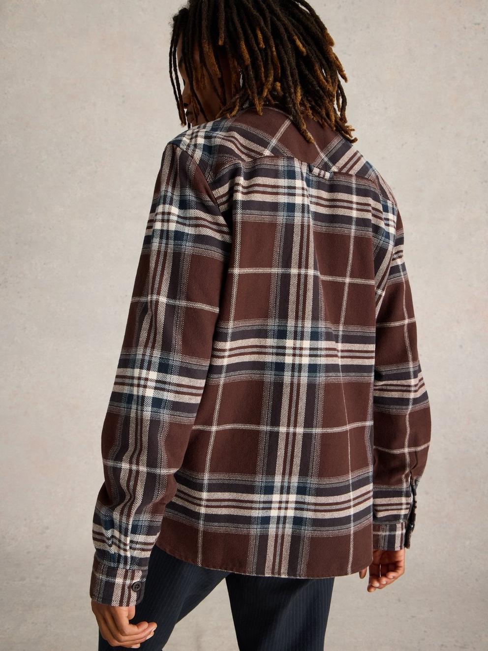 Darwen Check Woven Overshirt in BROWN MLT - MODEL BACK