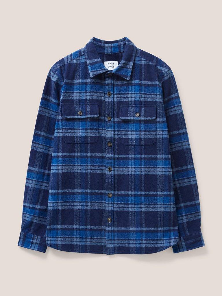 Darwen Check Woven Overshirt in DARK NAVY - FLAT FRONT