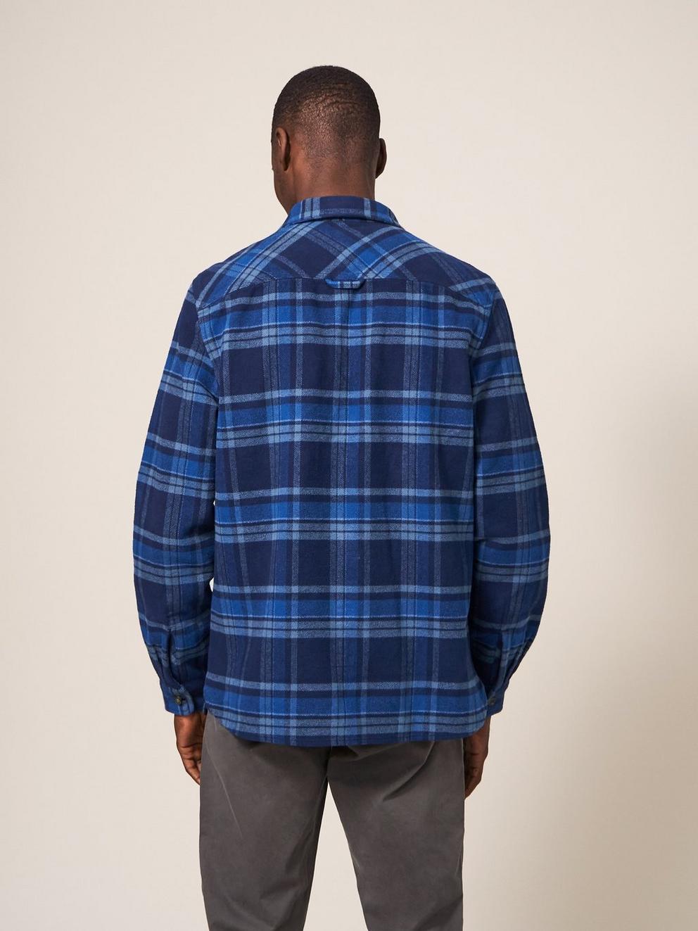 Darwen Check Woven Overshirt in DARK NAVY - MODEL BACK